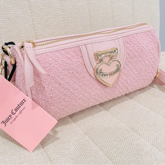 Juicy Couture Pink Tweed Roll Kawaii  Crossbody Purse with Gold Accents NWT - Picture 3 of 7
